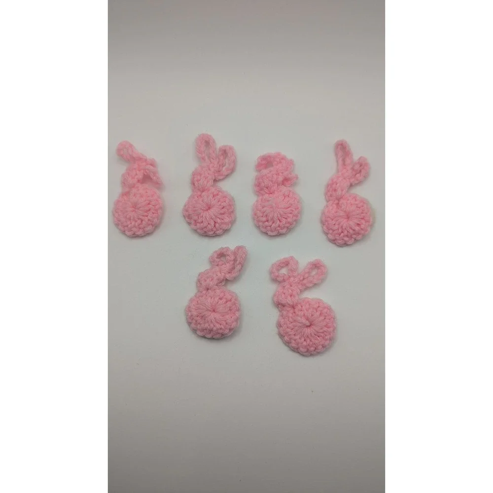 6 Vintage Handmade Crochet Pink‎ Bunny Rabbits Pastel Easter Spring Crafting